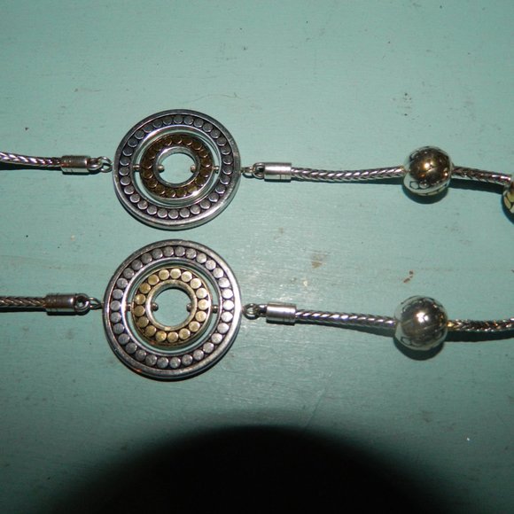 Brighton Temple Two Tone Pebble Silver/goldtone Necklace Retired NEW - Picture 5 of 8